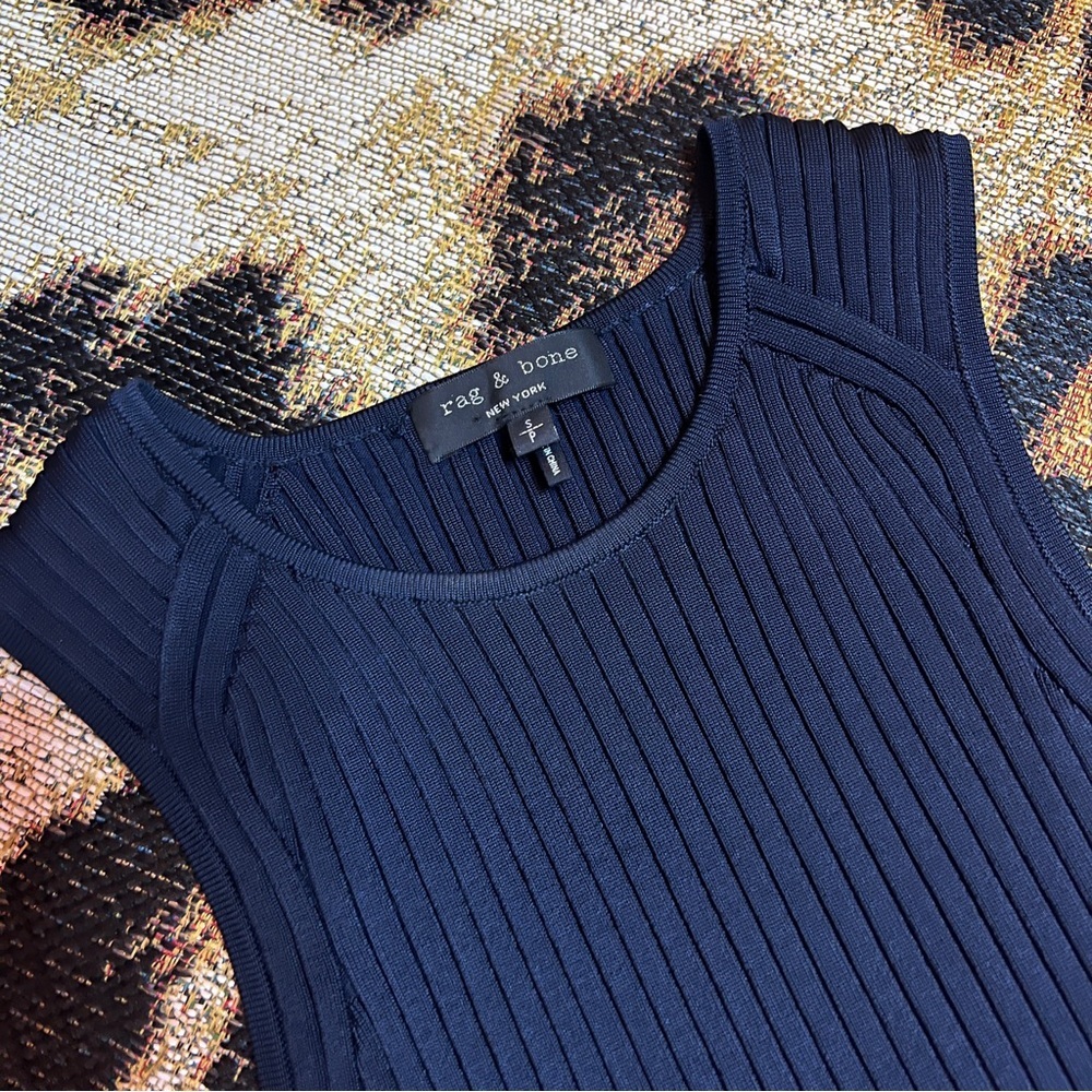 Rag & bone navy yellow ribbed cropped tank - Picture 7 of 13